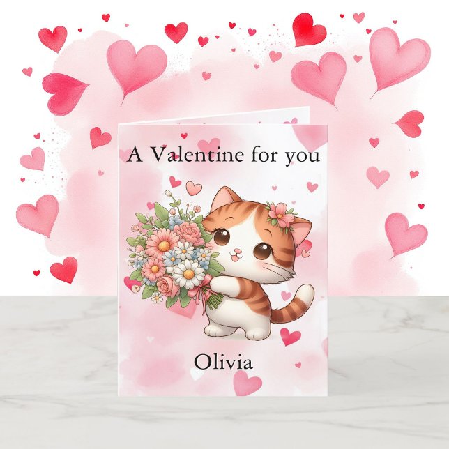 Cartes Pour Fêtes Annuelles Saint Valentin Cute Kitten Ajouter Nom de l'enfant (Créateur téléchargé)