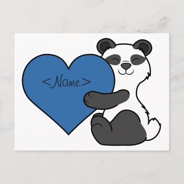 Cartes Pour Fêtes Annuelles Saint Valentin Cute Panda Bear avec le Coeur Bleu (Devant)