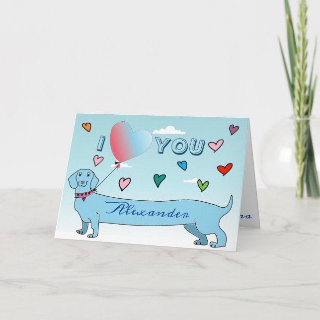Cartes Pour Fêtes Annuelles Saint Valentin Dachshund Dog Cute Blue Hearts (Devant)