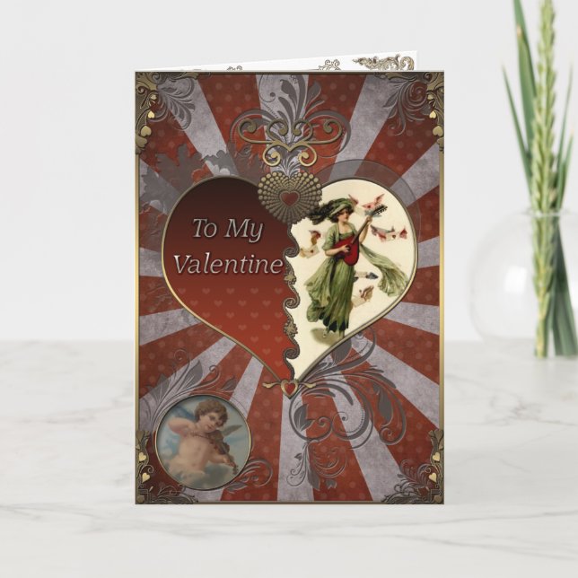 Cartes Pour Fêtes Annuelles Saint Valentin - Dame jouant de la guitare. (Devant)