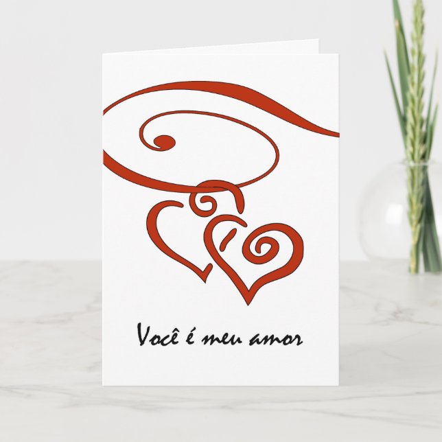 Cartes Pour Fêtes Annuelles Saint-Valentin dans le Portugais, coeurs ensemble (Devant)