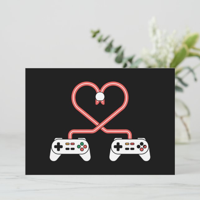 Cartes Pour Fêtes Annuelles Saint-Valentin de joueur vidéo avec manette en for (Debout devant)