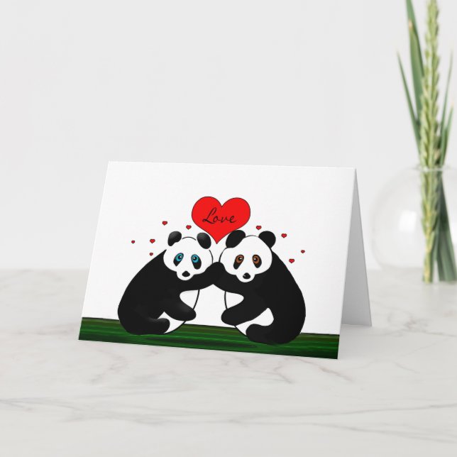 Cartes Pour Fêtes Annuelles Saint-Valentin - deux ours panda dans l'amour (Devant)