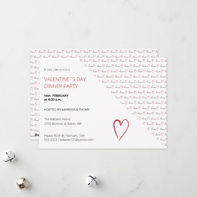 Cartes Pour Fêtes Annuelles Saint Valentin`Diner fêtes Script moderne (Devant/Arrière en situation)
