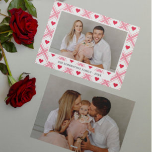Cartes Pour Fêtes Annuelles Saint-Valentin familial photo 2 Coeur rouge Tartan