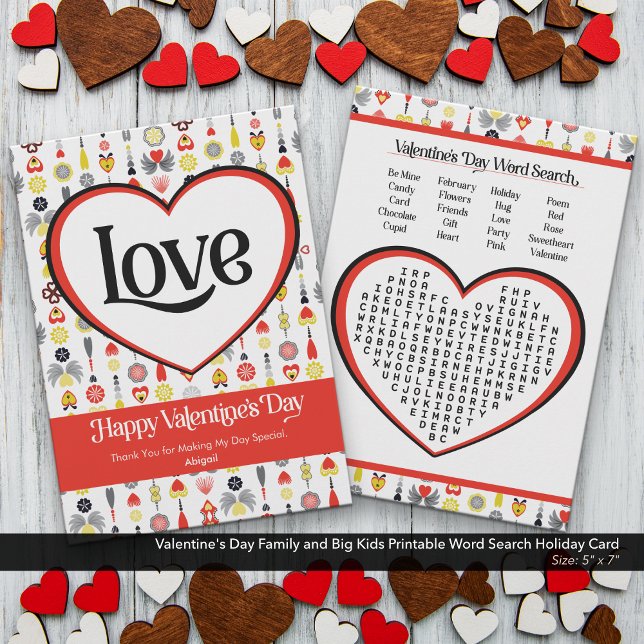 Cartes Pour Fêtes Annuelles Saint Valentin Famille Enfants Printable Word Sear (Valentine's Day Family and Big Kids Word Search Card–Printable Holiday Activity)