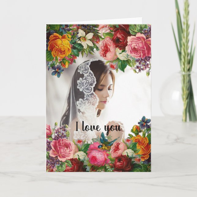 Cartes Pour Fêtes Annuelles Saint Valentin Floral I Love You Photo Mariage (Devant)