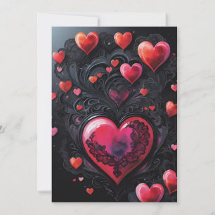 Cartes Pour Fêtes Annuelles Saint-Valentin gothique Cœurs rouges et noirs