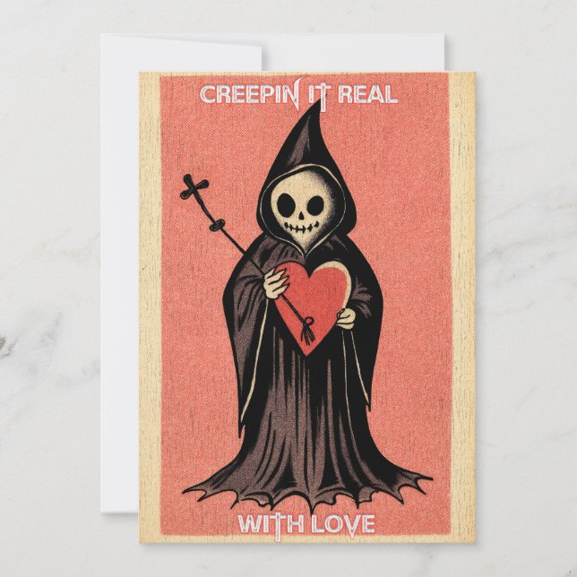 Cartes Pour Fêtes Annuelles Saint Valentin gothique effrayant Faucheur avec cœ (Devant)