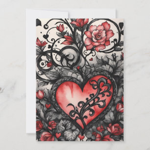 Cartes Pour Fêtes Annuelles Saint-Valentin gothique Rouge & Cœurs et Roses Noi