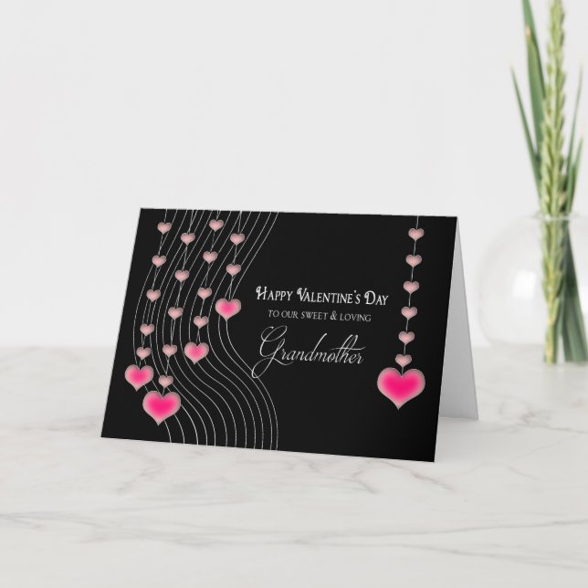 Cartes Pour Fêtes Annuelles Saint-Valentin - Grand-mère - Coeurs noirs/roses (Devant)