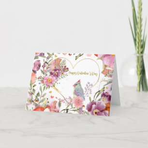 Cartes Pour Fêtes Annuelles Saint-Valentin Jolie aquarelle d'oiseau Floral
