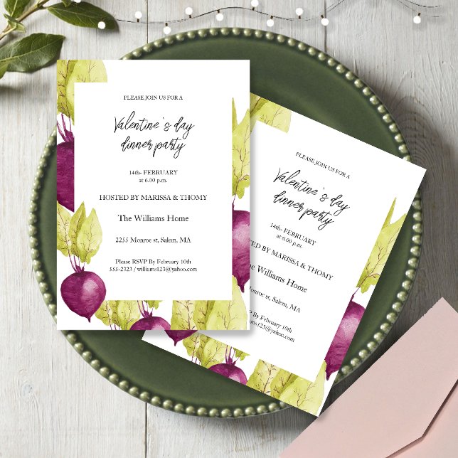 Cartes Pour Fêtes Annuelles Saint Valentin`Jour de dîner Aquarelle Bettroot (Créateur téléchargé)