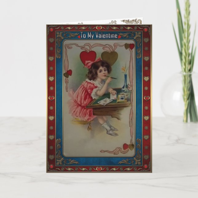 Cartes Pour Fêtes Annuelles Saint Valentin - La fille a écrit une lettre d'amo (Devant)