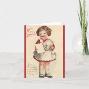 Cartes Pour Fêtes Annuelles Saint Valentin mignon vintage, Fille avec lettre d
