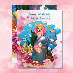Cartes Pour Fêtes Annuelles Saint Valentin Mignonne Sirène Ajouter un nom à am