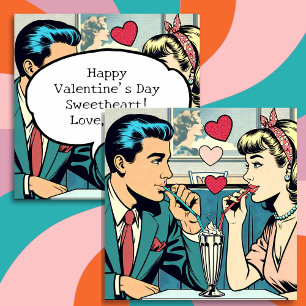 Cartes Pour Fêtes Annuelles Saint-Valentin   Milkshakes Retro Couple Boire