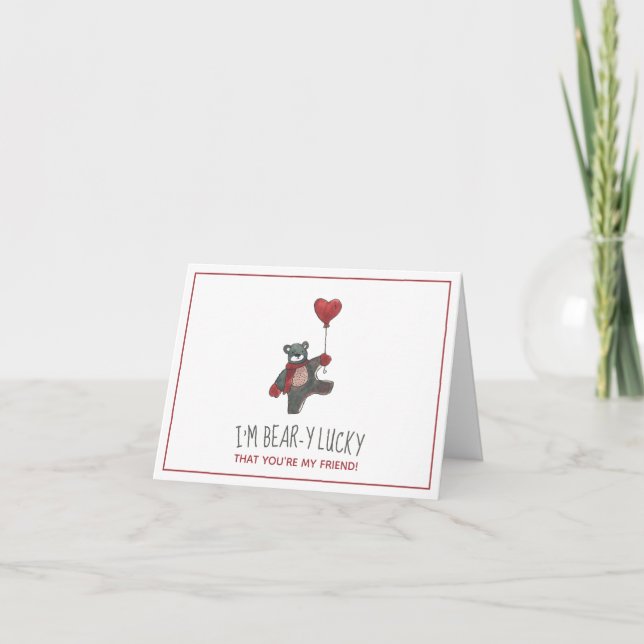 Cartes Pour Fêtes Annuelles Saint-Valentin Ours chanceux avec des vacances en  (Devant)