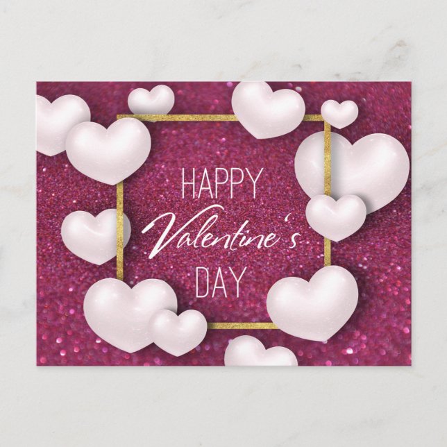 Cartes Pour Fêtes Annuelles Saint Valentin Parties scintillant Coeurs blancs - (Devant)