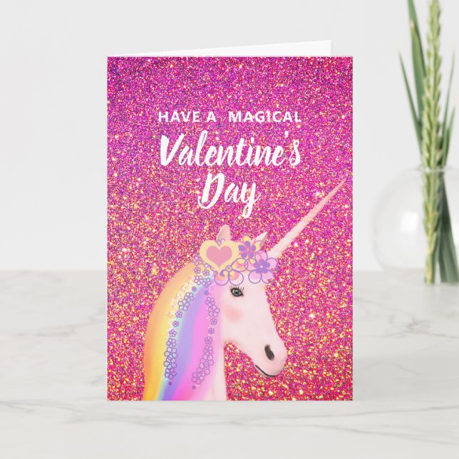 Cartes Pour Fêtes Annuelles Saint Valentin Parties scintillant rose Unicorn En (Devant)