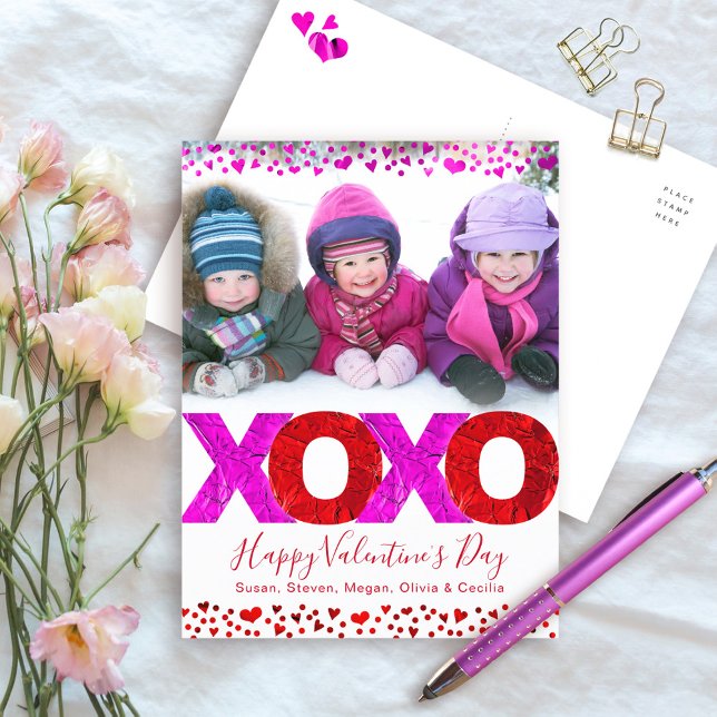 Cartes Pour Fêtes Annuelles Saint Valentin Photo Bold XOXO Coeurs modernes (Créateur téléchargé)