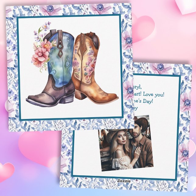 Cartes Pour Fêtes Annuelles Saint Valentin Photo personnalisée Bottes Cowboy (Créateur téléchargé)