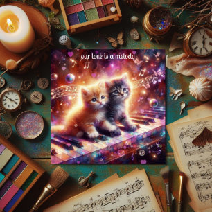 Cartes Pour Fêtes Annuelles Saint Valentin Piano Musical Chatons Mignons Fanta