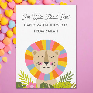 Cartes Pour Fêtes Annuelles Saint-Valentin pour enfants Lion Coloré Fou de Toi