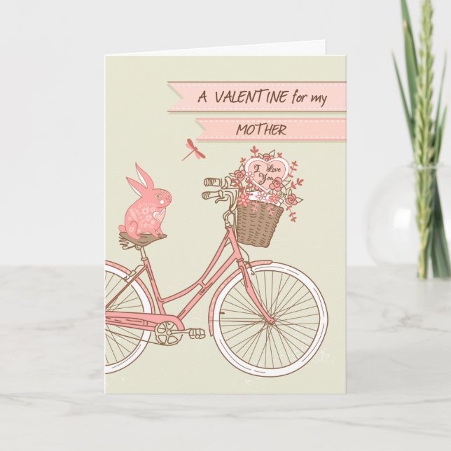 Cartes Pour Fêtes Annuelles Saint-Valentin pour la mère, bicyclette, lapin (Devant)
