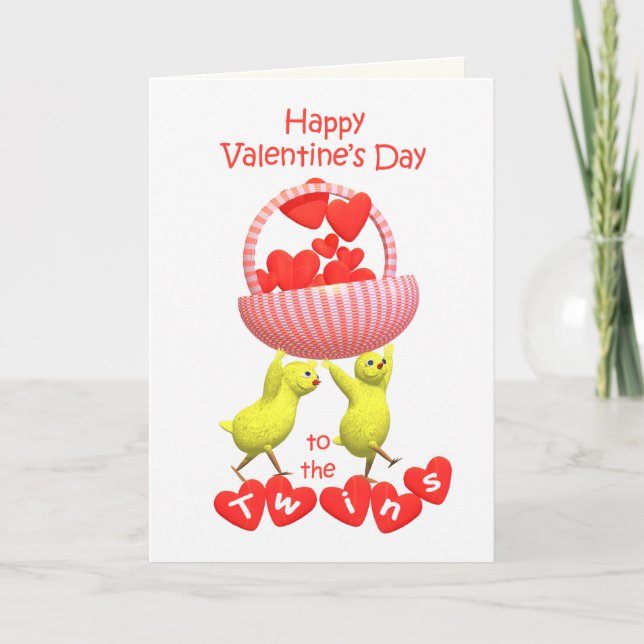 Cartes Pour Fêtes Annuelles Saint Valentin pour Twins Coeurs Panier (Devant)