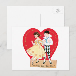 Cartes Pour Fêtes Annuelles Saint-Valentin Rétro, Arlequin et Cœur Vintage