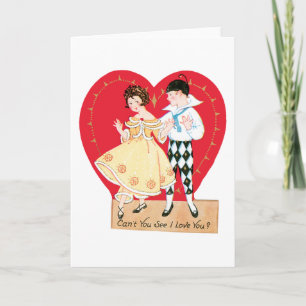 Cartes Pour Fêtes Annuelles Saint-Valentin rétro, Arlequin et cœur vintage