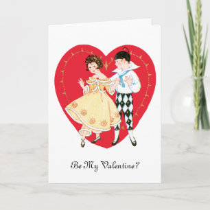 Cartes Pour Fêtes Annuelles Saint-Valentin Rétro, Arlequin Vintage et Cœur