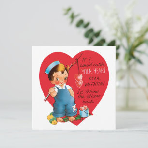 Cartes Pour Fêtes Annuelles Saint-Valentin rétro, garçon pêcheur de cœurs vint