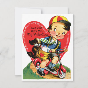 Cartes Pour Fêtes Annuelles Saint-Valentin Rétro, Garçon Vintage sur un Scoote