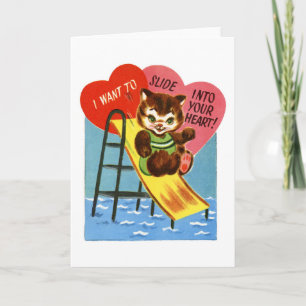 Cartes Pour Fêtes Annuelles Saint Valentin Rétro Kitten Jouer