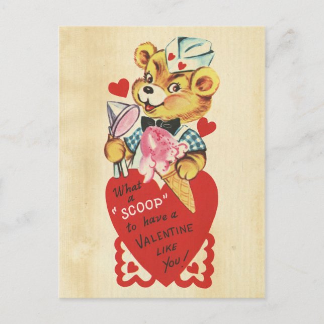 Cartes Pour Fêtes Annuelles Saint Valentin Retro Ours Enfants Coeur Rouge Pun  (Devant)