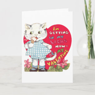 Cartes Pour Fêtes Annuelles Saint-Valentin Rétro Vintage Chat Mangeant une Gla