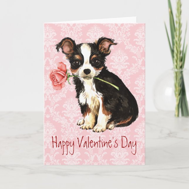 Cartes Pour Fêtes Annuelles Saint-Valentin Rose long manteau Chihuahua (Devant)
