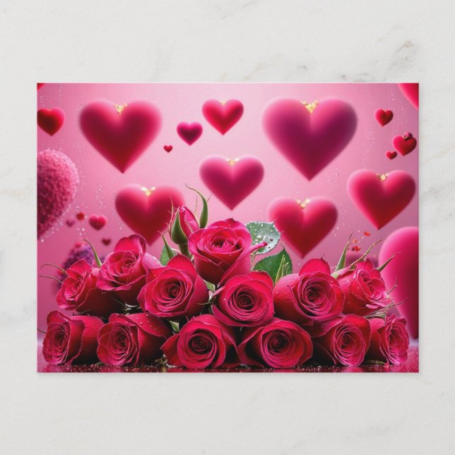 Cartes Pour Fêtes Annuelles Saint Valentin Roses rouges et coeurs (Devant)