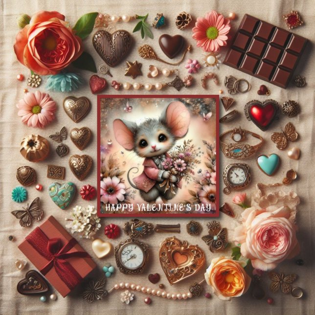 Cartes Pour Fêtes Annuelles Saint Valentin Souris Bouquet de fleurs Christian (Créateur téléchargé)