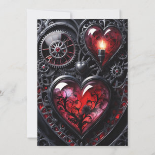 Cartes Pour Fêtes Annuelles Saint-Valentin Steampunk gothique Cœurs à engrenag
