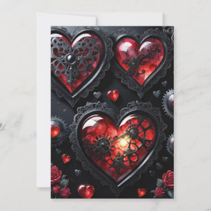 Cartes Pour Fêtes Annuelles Saint-Valentin Steampunk gothique Cœurs à engrenag