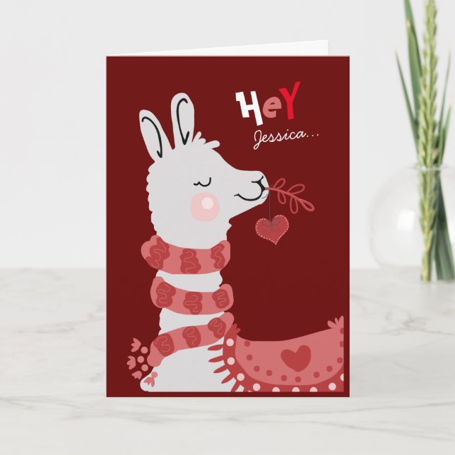 Cartes Pour Fêtes Annuelles Saint-Valentin Un Llama Love Girls Nom (Devant)