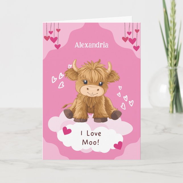 Cartes Pour Fêtes Annuelles Saint Valentin Vache Highland Moo Mignonne (Devant)