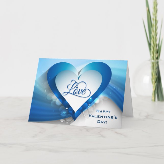 Cartes Pour Fêtes Annuelles Saint Valentin Vague de Coeur Bleu - Personnaliser (Devant)