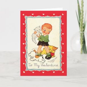 Cartes Pour Fêtes Annuelles Saint-Valentin victorien vintage avec garçon, chat