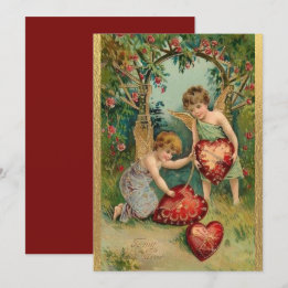 Cartes Pour Fêtes Annuelles Saint-Valentin Vintage Chérubins Cœur Or