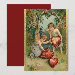 Cartes Pour Fêtes Annuelles Saint-Valentin Vintage Chérubins Cœur Or