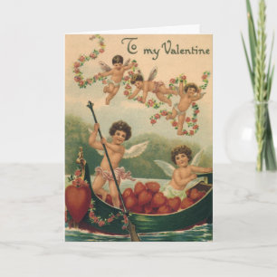 Cartes Pour Fêtes Annuelles Saint-Valentin vintage, chérubins victoriens en ba
